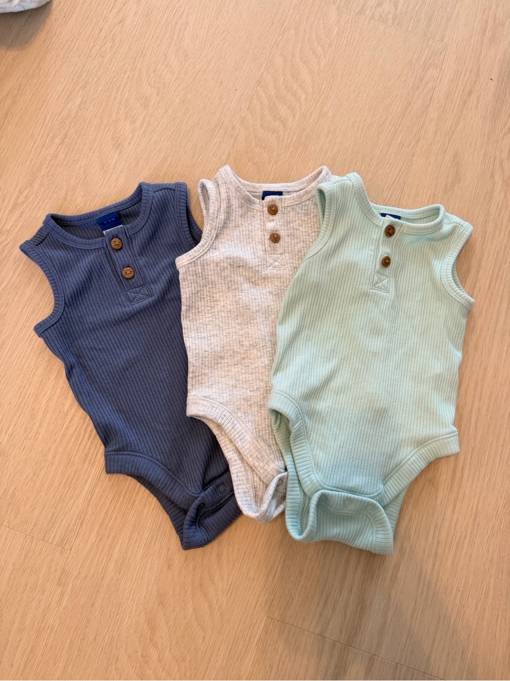 Old Navy Kids Ribbed Henley One-Piece Bodysuit - Blue, Gray, Mint